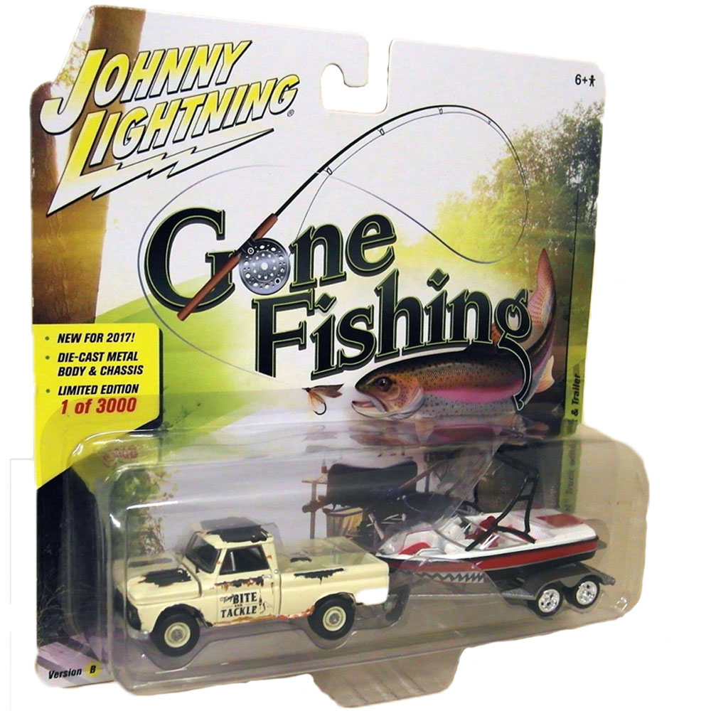 Carro Johnny Lightning Gone Fishing - Chevy Truck W/ Boat Jlbt004b - Ano  1965 - Escala 1/64